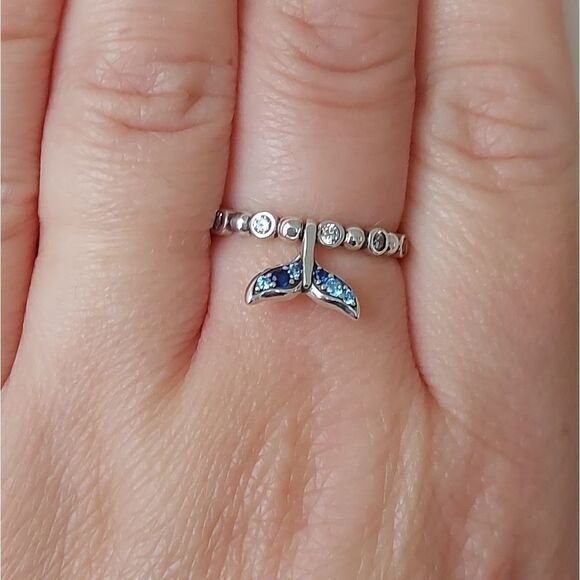 925 Sterling Silver Mermaid Tail Dangle Ring - Picture 5 of 7